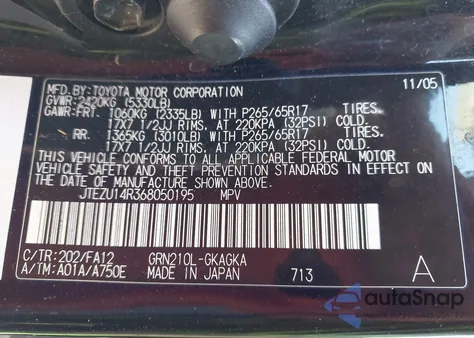 2006 Toyota 4Runner Sr5 V6 из США, поврежденный, VIN JTEZU14R368050195